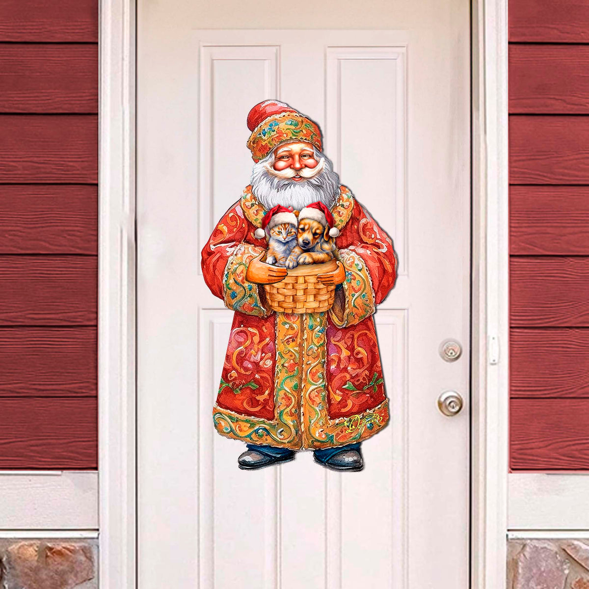 St Nick, Kitten & Puppy Wood Door Art