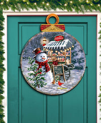 Hot Chocolate Snowman Winter Door Hanger