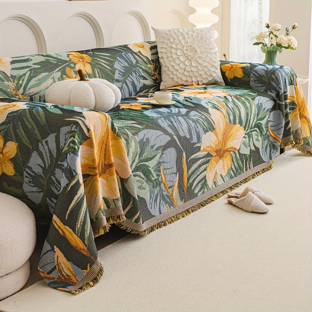 Boho Chic Double-sided Chenille Sofa Cover with Tassels - All-Season
