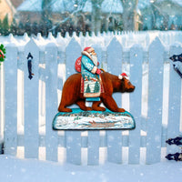 Folk Art Santa & Bear Wood Door Hanger