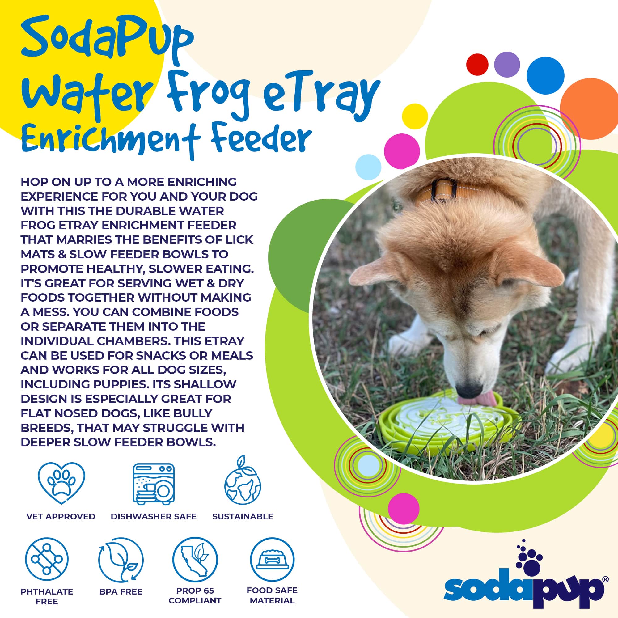 Water Frog Slow Feeder Dog Bowl for Enrichment - 8" diameter x 1.5" deep