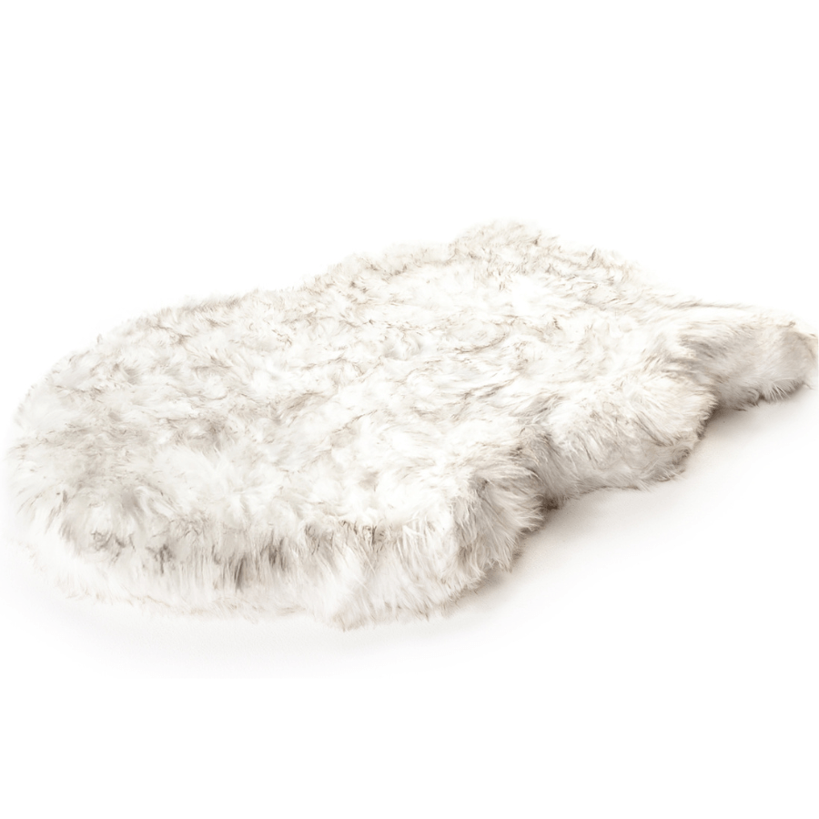 PupRug by Paw.com® Faux Fur Orthopedic Dog Bed: Curve White with Brown Accents