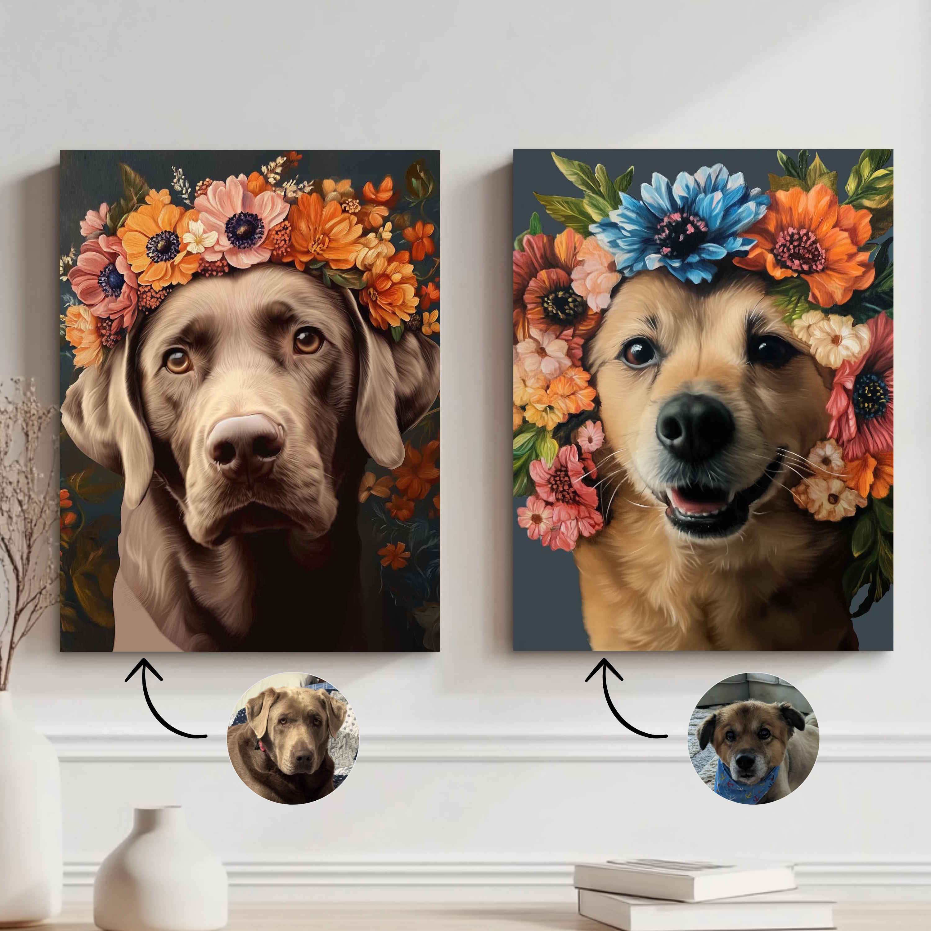 Personalized Pet Wall Art on Canvas - Romantic Floral Style