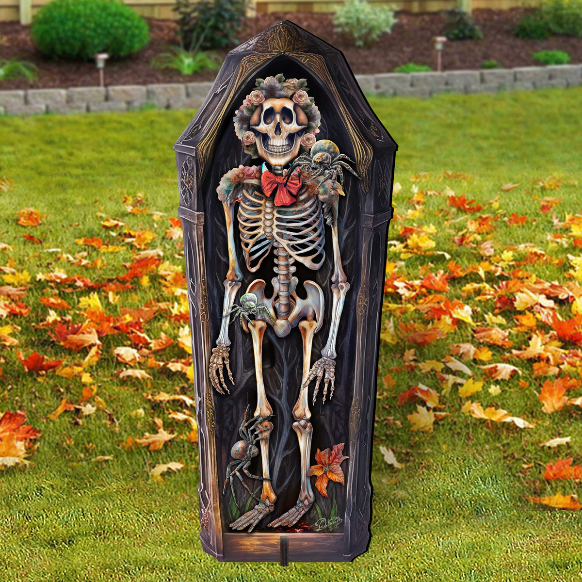 Skeleton Coffin Freestanding Wood Yard Decor
