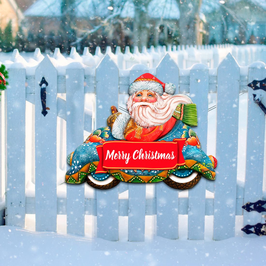 Merry Christmas Convertible Car Santa Door Decor