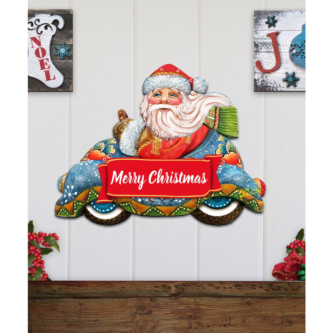 Merry Christmas Convertible Car Santa Door Decor