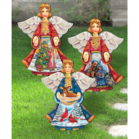 Folk Art Christmas Angels Yard Decor - Set of 3 Holiday Spiritual Art