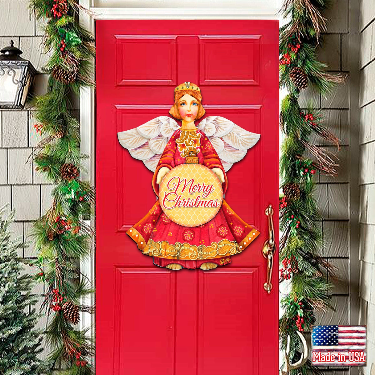 Merry Christmas Angel Front Door Wood Sign
