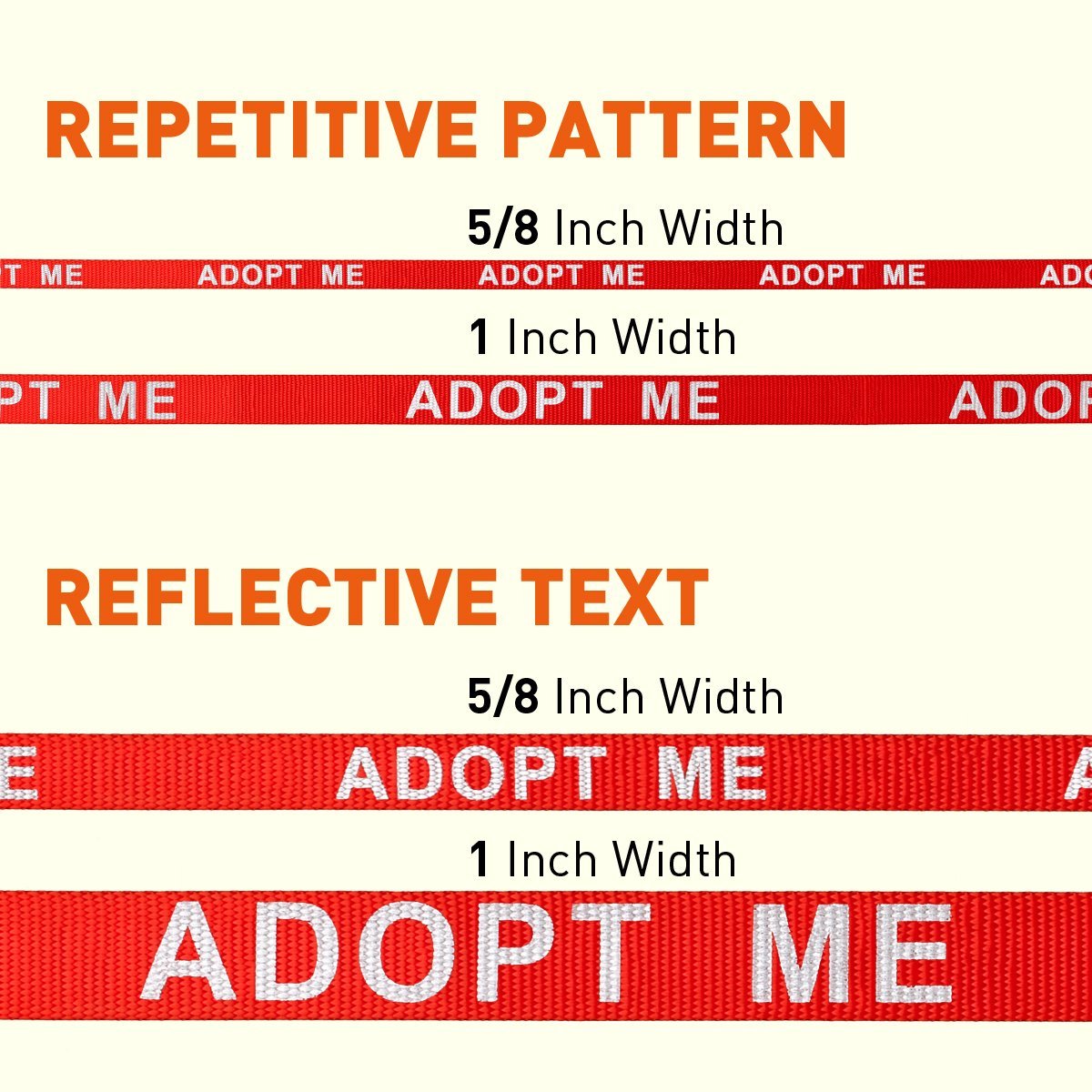 Reflective Nylon Dog Leash: ESA, Service Dog, Adopt Me, Do Not Pet, Therapy Dog