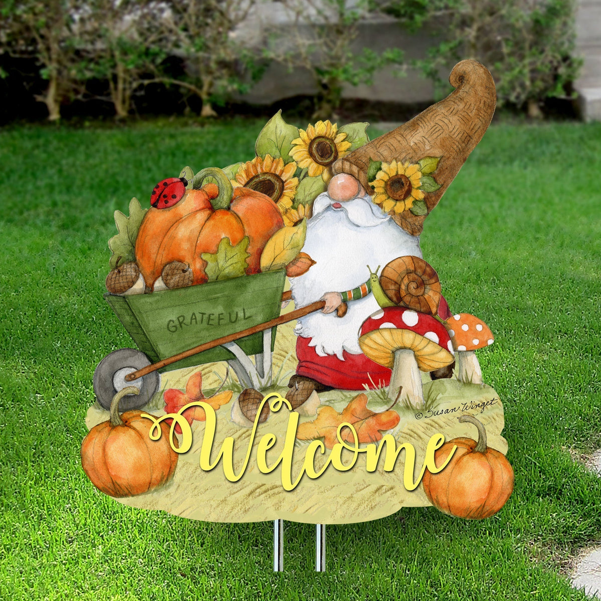 Welcome Gnome & Pumpkins Yard Decor