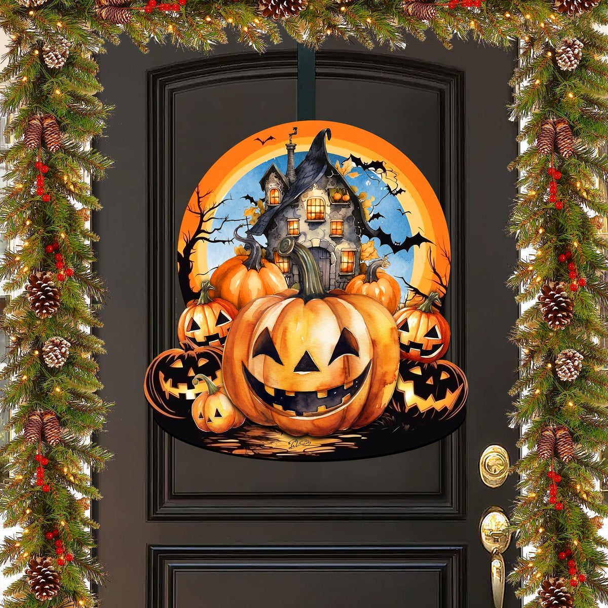 Haunted House & Jack 'o Lantern Front Door Art