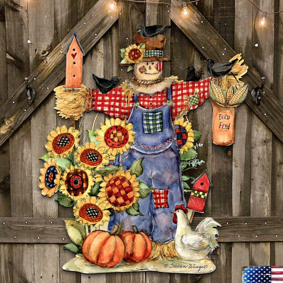 Fall Harvest Scarecrow Door Decor by Susan Winget - Thanksgiving Halloween Decor - 8471201H-SW