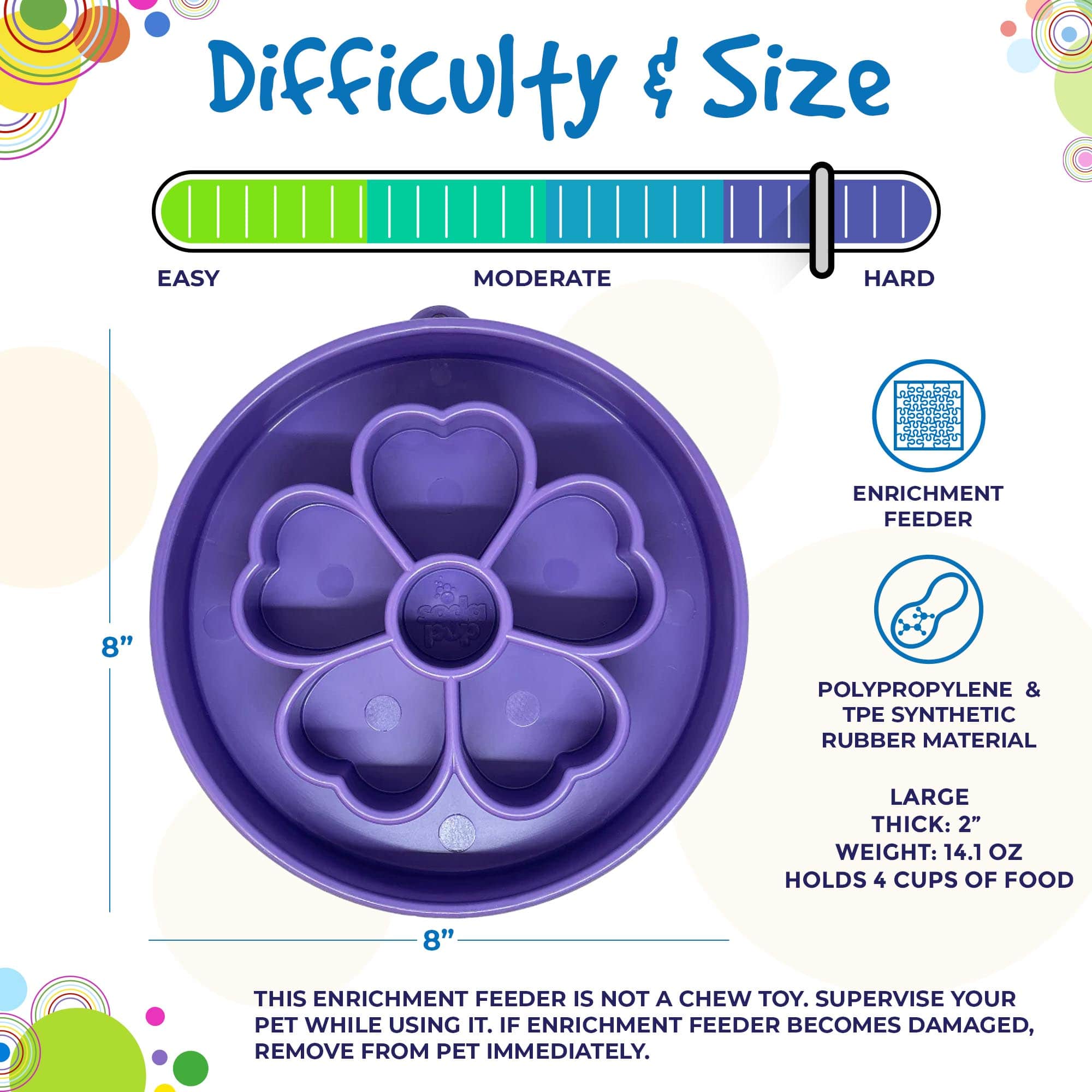 Flower Slow Feeder Dog Bowl for Enrichment - 8" diameter x 2" deep