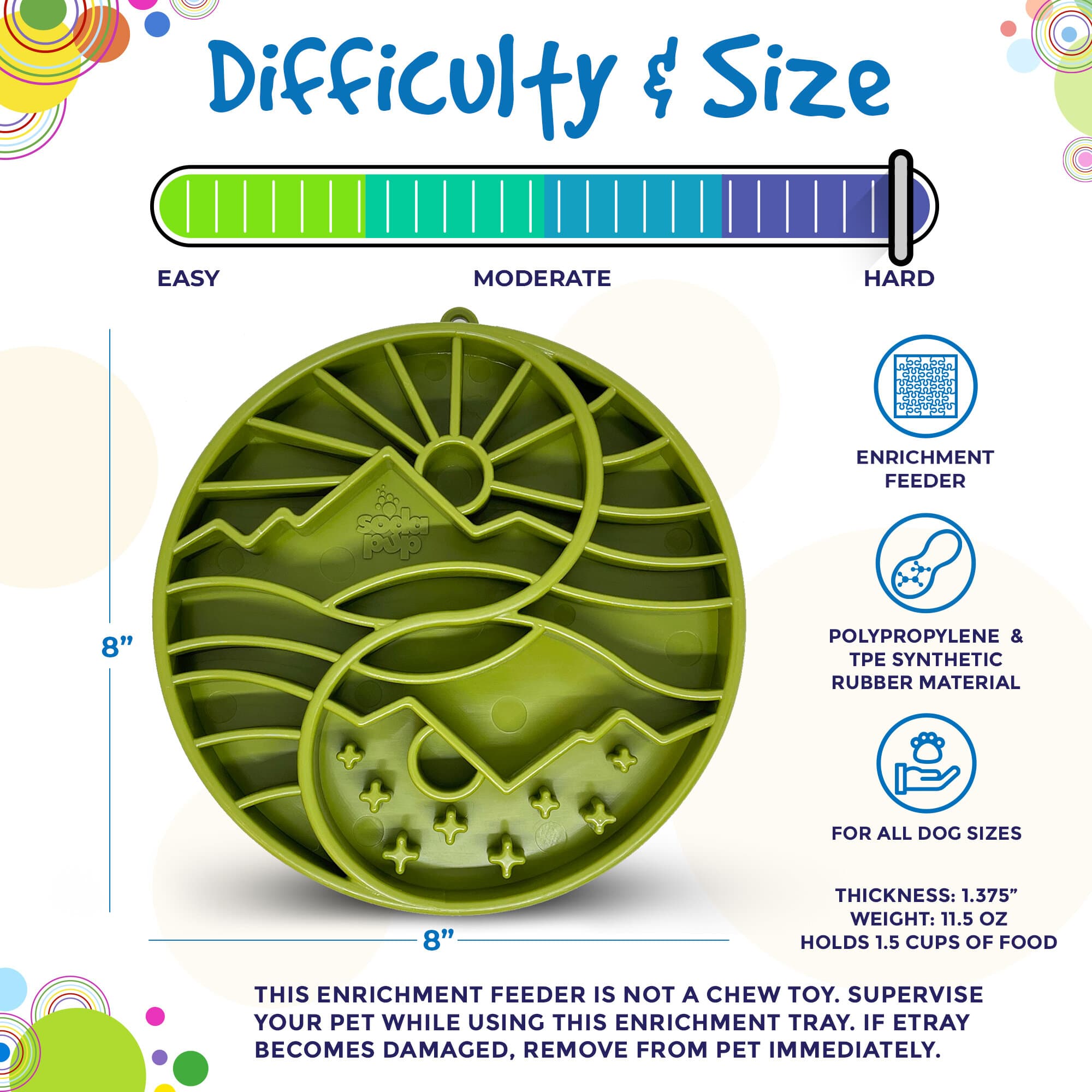 Sun and Moon Slow Feeder Dog Bowl for Enrichment - 8" diameter x 1.5" deep