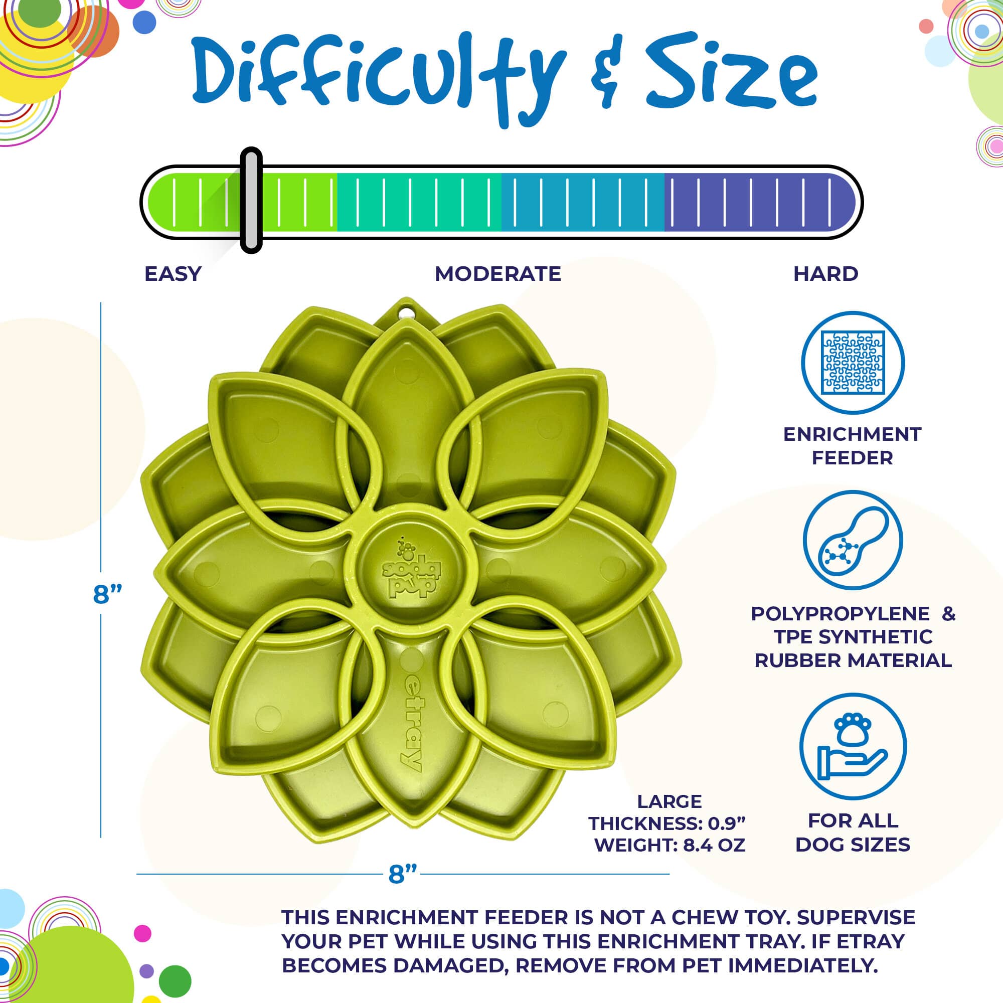 Mandala Slow Feeder Dog Bowl for Enrichment - 8" diameter x .75" deep