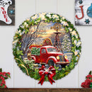 Vintage Farm & Old-Time Red Truck Holiday Door Hanger