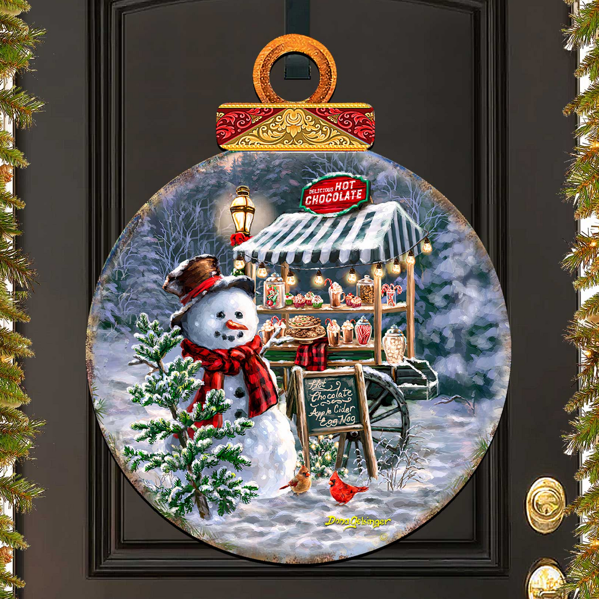 Hot Chocolate Snowman Winter Door Hanger