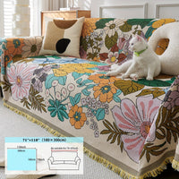 Linen Sofa Cover | Floral Tassel Throw, Pet-Friendly & Non-Slip