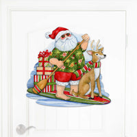 Paddleboarding Santa, Reindeer & Presents Wood Art