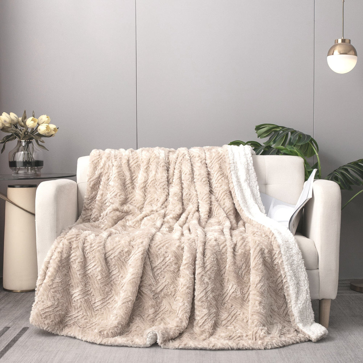 Champagne Ivory Soft Plush Sherpa Blanket