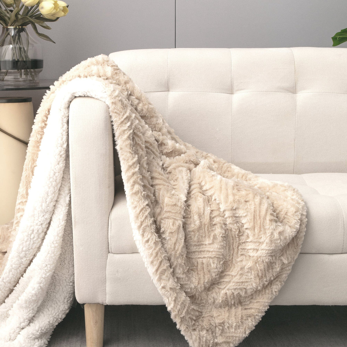 Champagne Ivory Soft Plush Sherpa Blanket