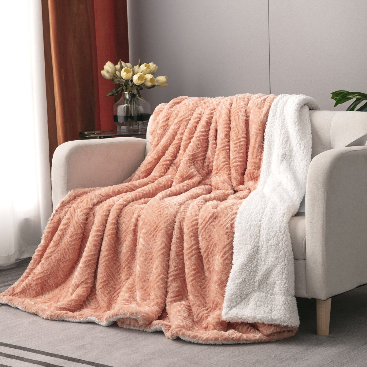 Creamy Peach Sherpa Fleece Blanket