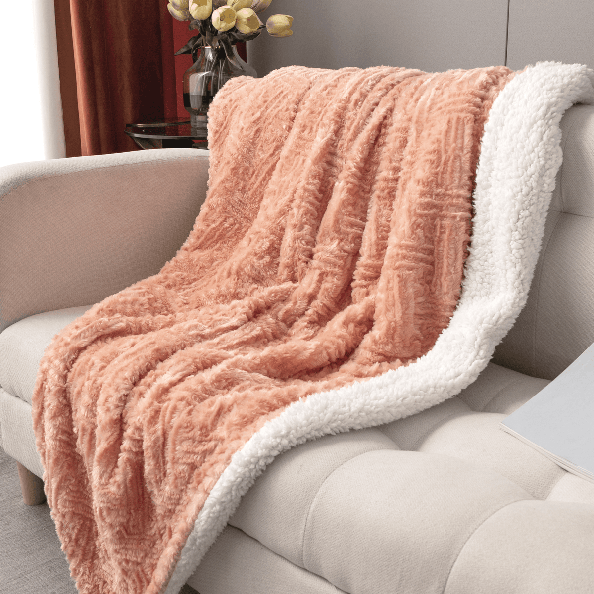 Creamy Peach Sherpa Fleece Blanket