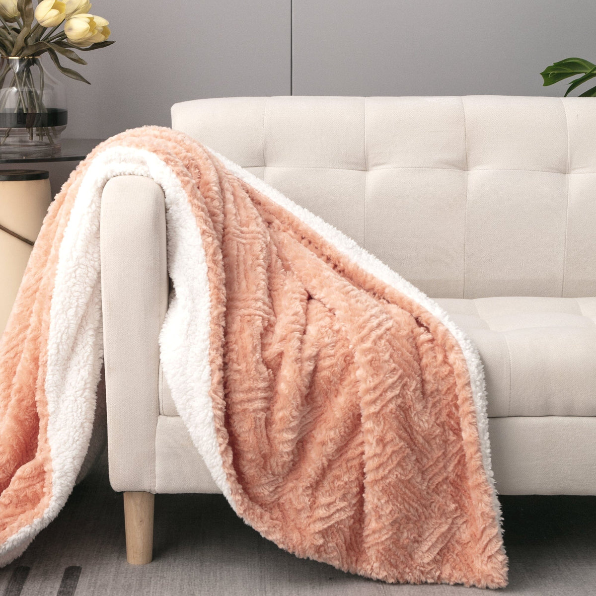 Creamy Peach Sherpa Fleece Blanket