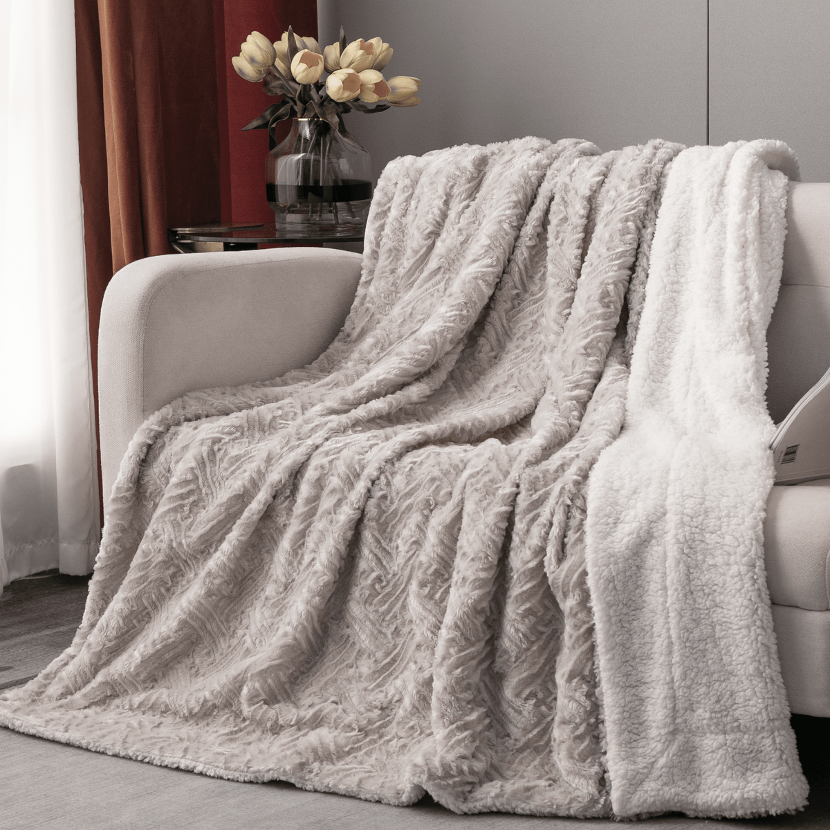 Lavender Grey Soft Plush Sherpa Blanket