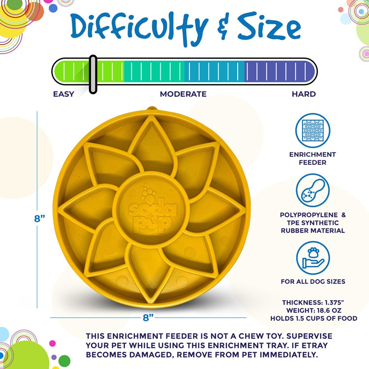 Sunflower Slow Feeder Dog Bowl for Enrichment - 8" diameter x 1.5" deep