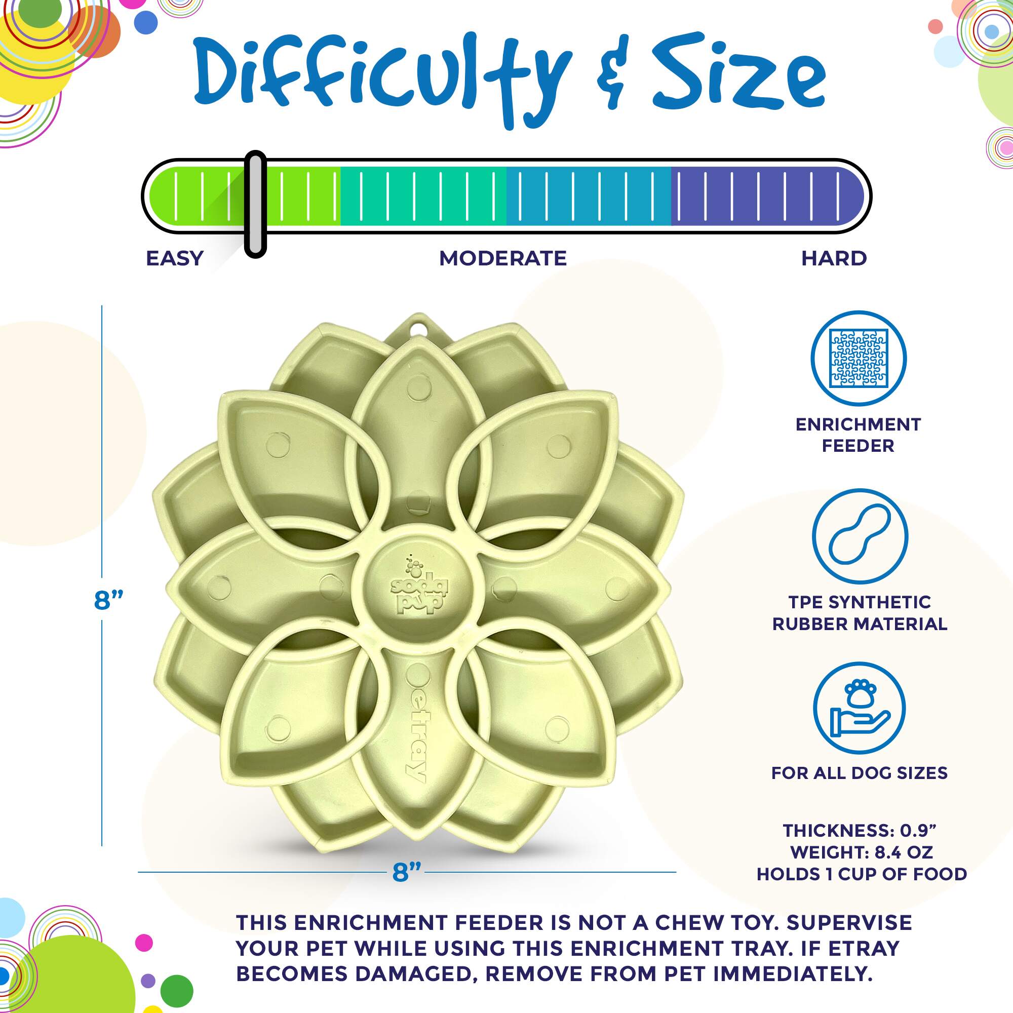 Mandala SOFT Slow Feeder Dog Bowl for Enrichment - 8" diameter x 1" deep