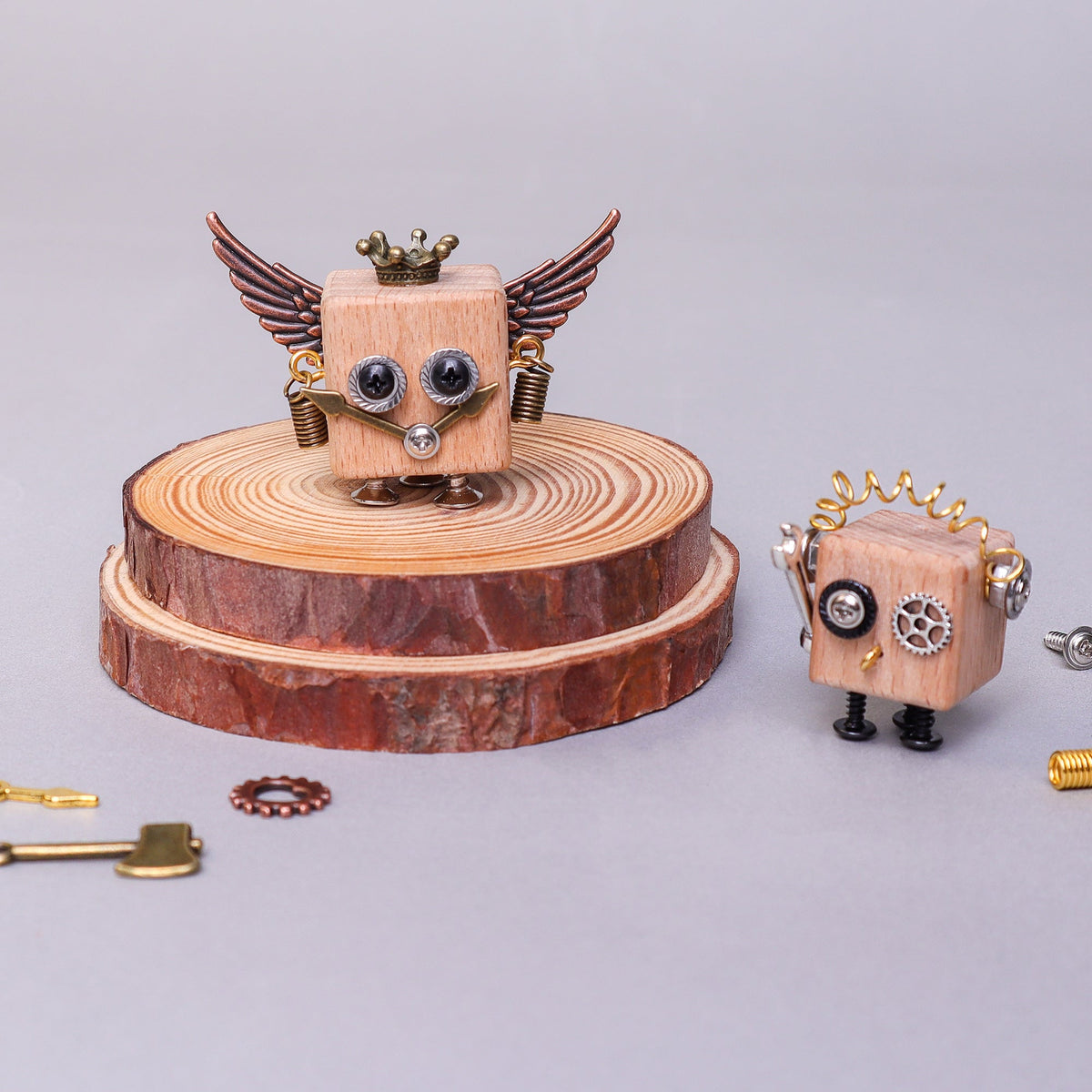 Wood Robots DIY Building Kit (2) - Backpack Keychains