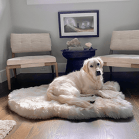 PupRug by Paw.com® Faux Fur Orthopedic Dog Bed: Curve White with Brown Accents