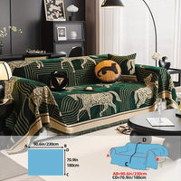 Luxurious Chenille Horse Design Sofa Cover Decor in Orange & Green