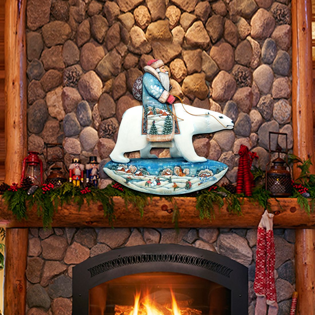 Scandinavian Santa On Polar Bear Christmas Door Decor
