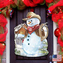 Country Western Snowman Winter Door Hanger-Cowboy Hat-Lasso-Vest-Bandana