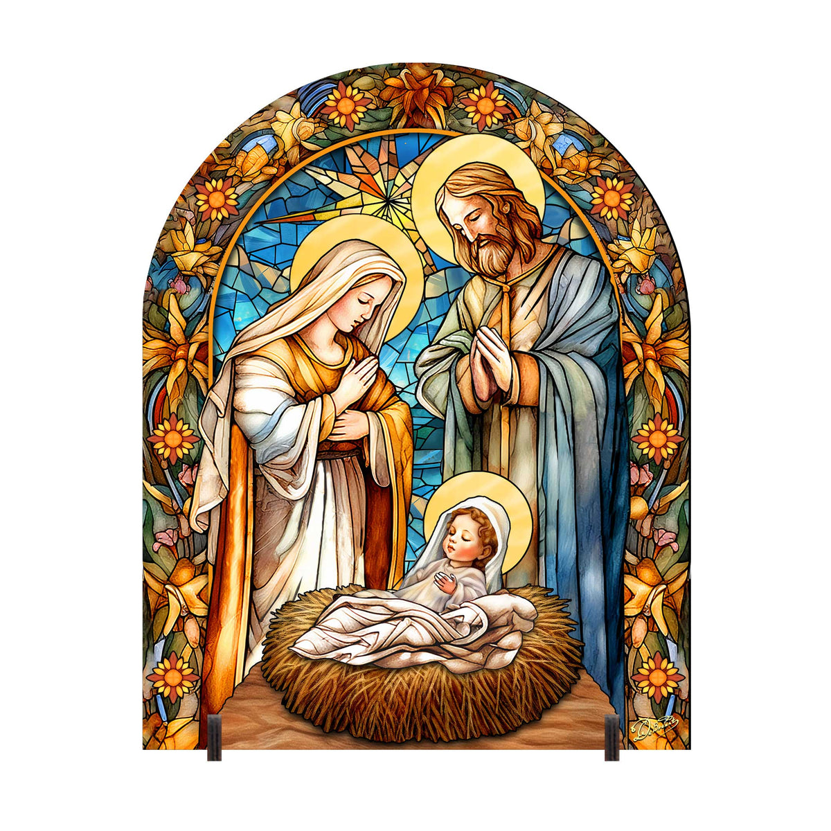 Church Stained Glass Style Nativity Outdoor Art