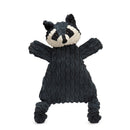 Knitted raccoon toy on a white background