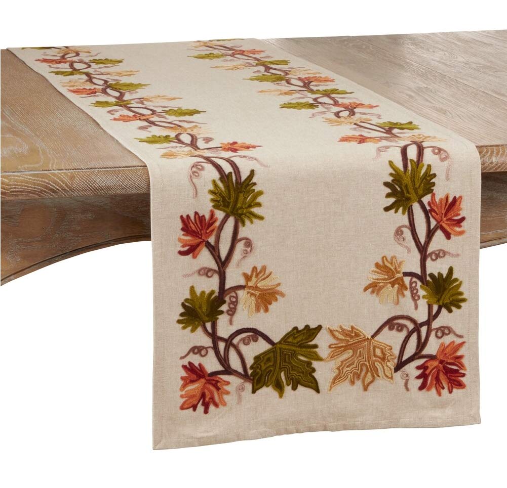 Fall Leaf Embroidered Table Runner