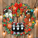 Cat Lovers Decorative Christmas wreath with cats on a wooden background