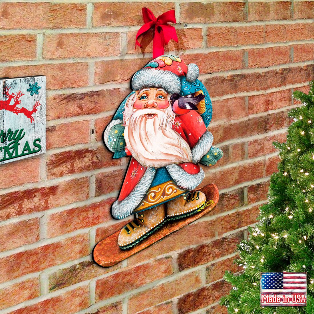 Cool Snowboarding Santa Door Hanger