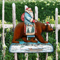 Folk Art Santa & Bear Wood Door Hanger