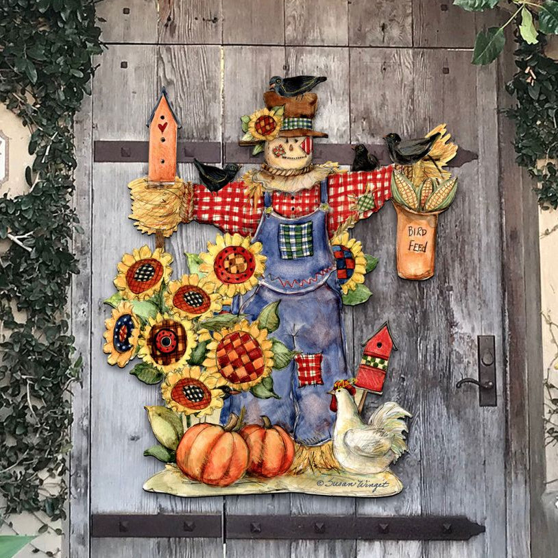 Fall Harvest Scarecrow Door Decor by Susan Winget - Thanksgiving Halloween Decor - 8471201H-SW