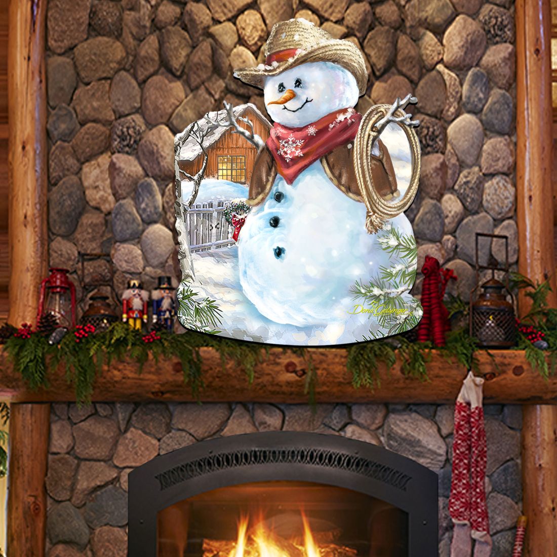 Country Western Snowman Winter Door Hanger