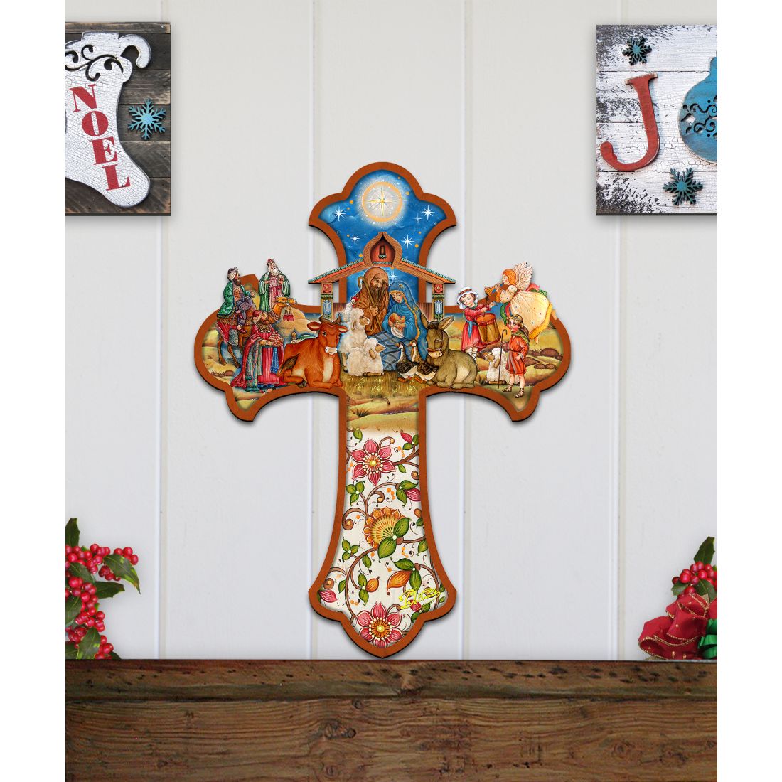 Christian Cross w/Nativity Door Hanger