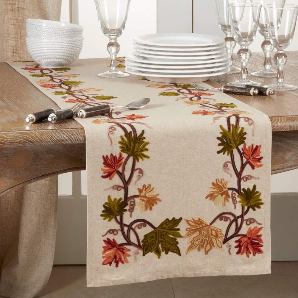 Fall Leaf Embroidered Table Runner