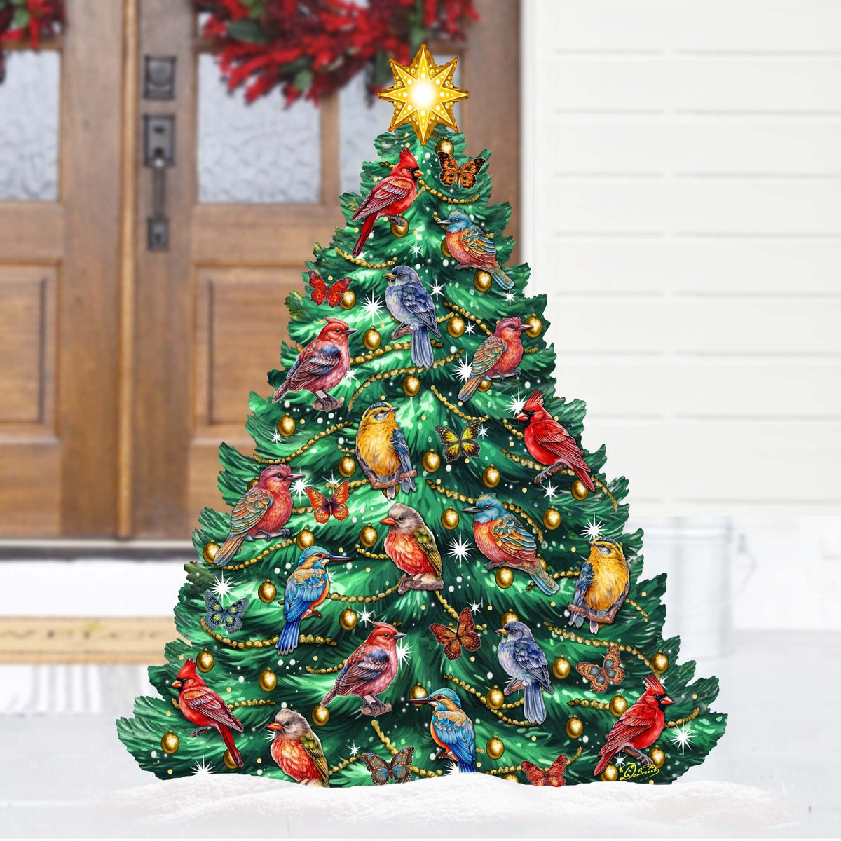 Christmas Tree & Winter Birds Freestanding Decoration