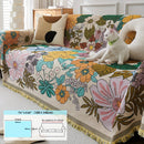 Linen Sofa Cover | Floral Tassel Throw, Pet-Friendly & Non-Slip
