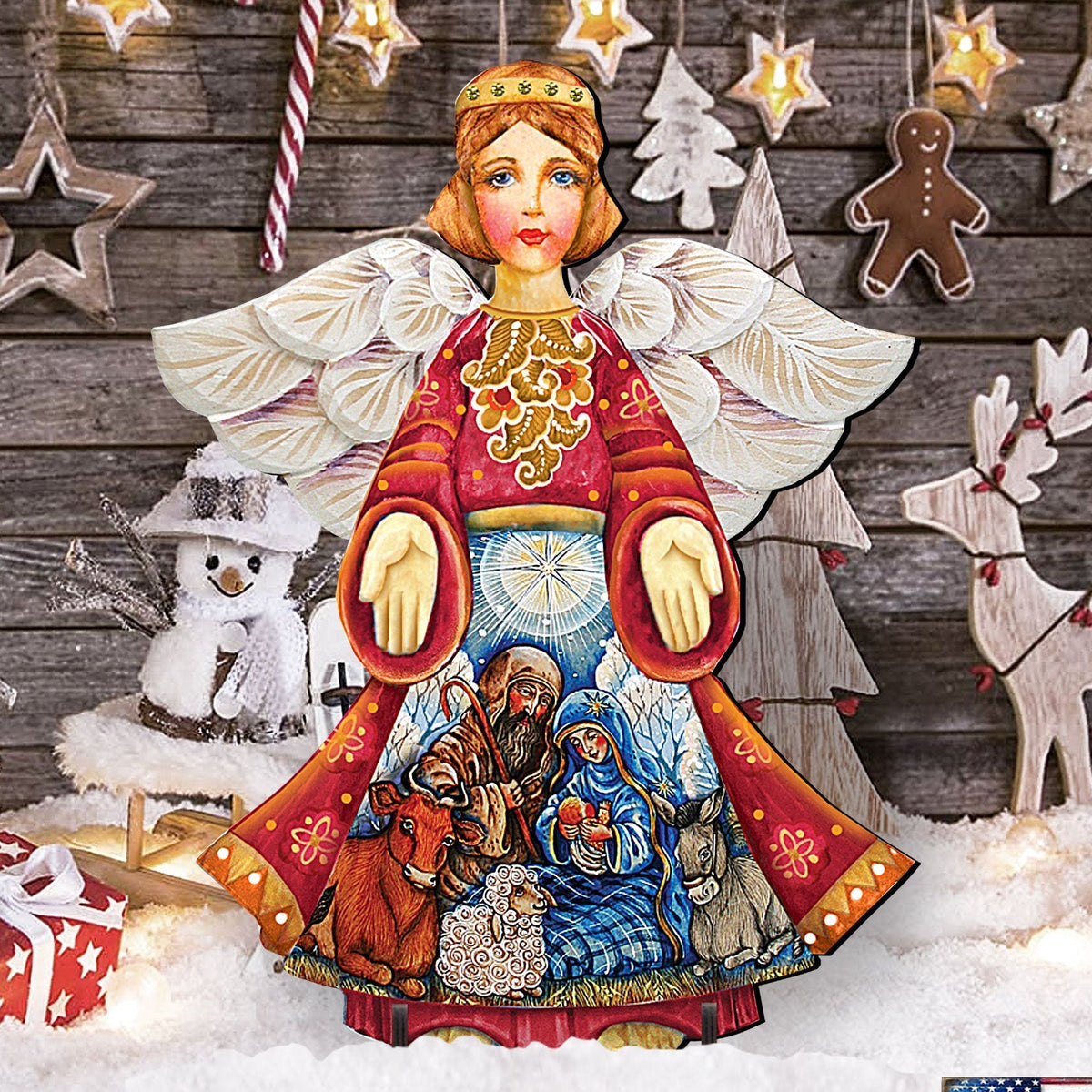 Little Girl Angel & Nativity Scene Outdoor Art