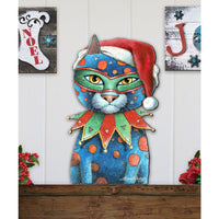 Modern Jester Christmas Cat Wood Door Hanger
